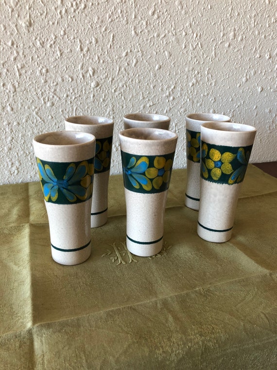 Series of 6 vintage mazagrans of Pornic earthenware