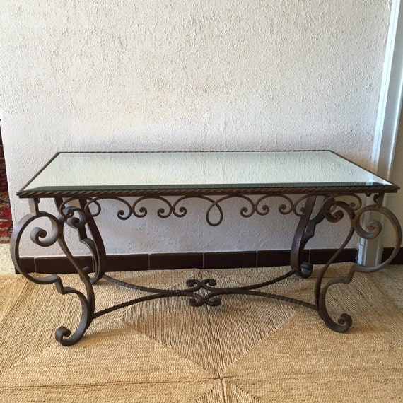Vintage table annėes 50/60 in iron and beveled mirror