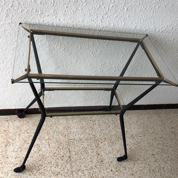 Petite Console vintage en verre et métal