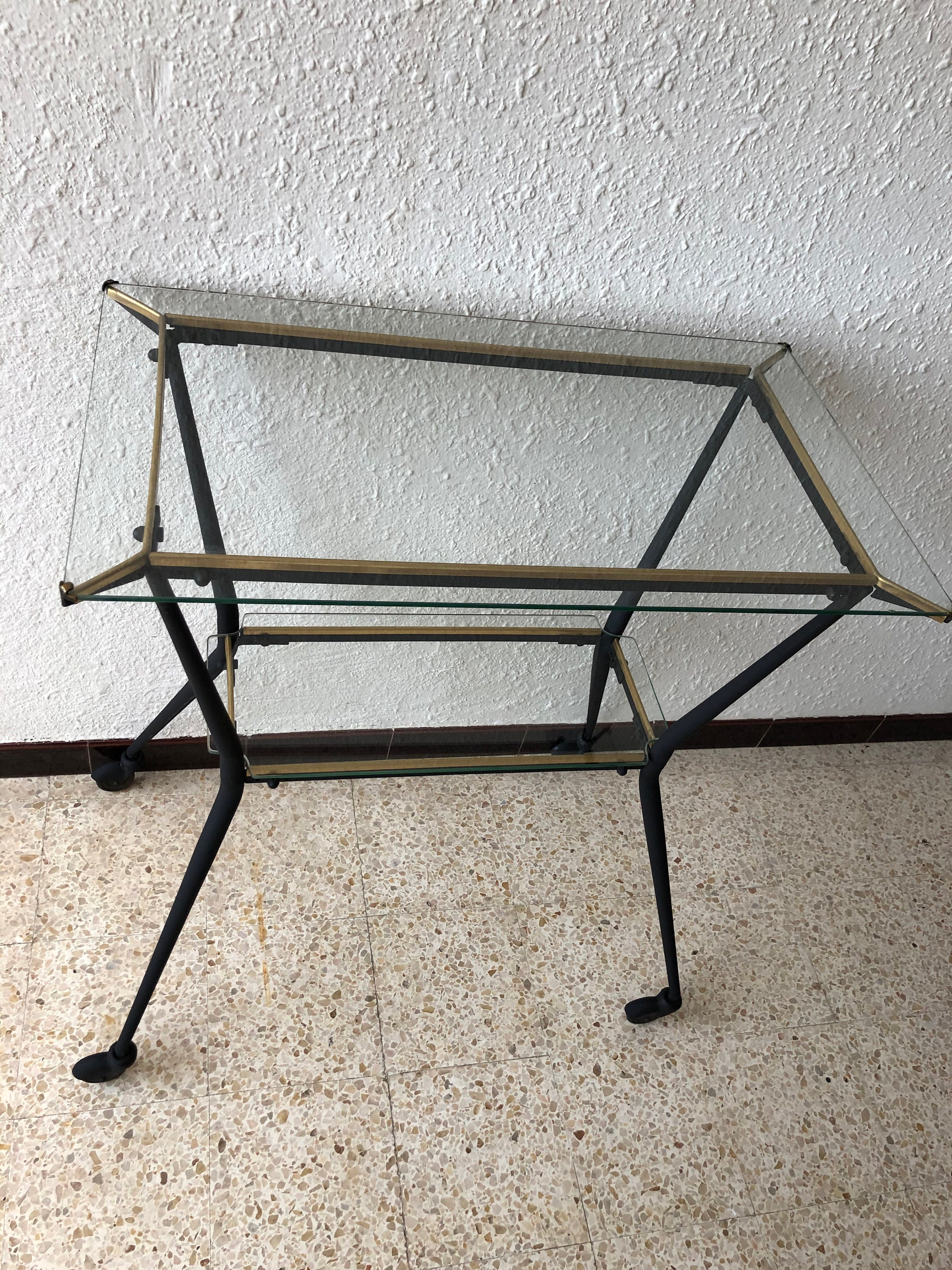 Petite Console Vintage en Verre et Métal