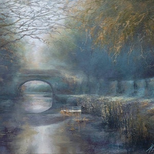 Edge Of Dark on the Calder and Hebble Canal- from an original oil Painting by Hannah Kerwin