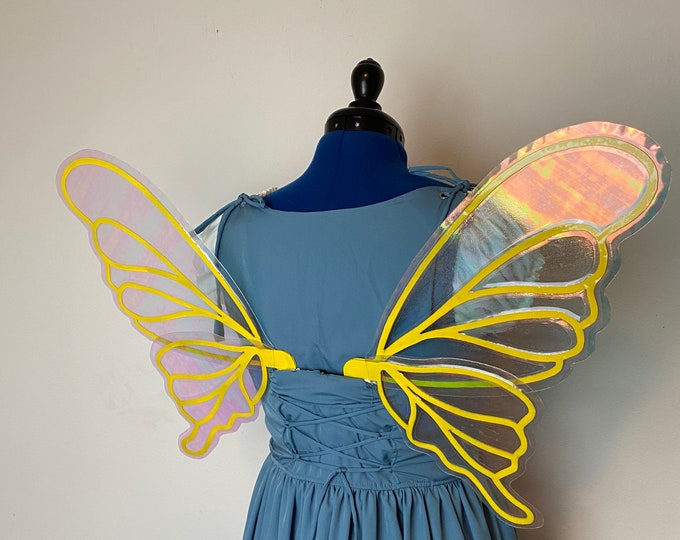 Medium Yellow Iridescent Fairy Wings, Costume Fairy Wings, Yellow Fairy Wings