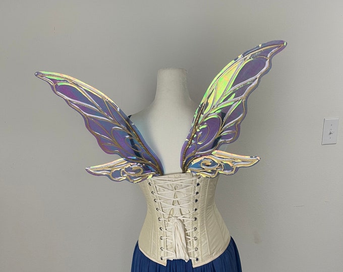 Medium Iridescent Gold and Blue Fairy Wings