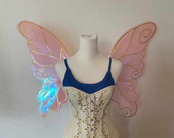 Large Pink and Gold Iridescent Butterfly Fairy Wings, Iridescent Adult Fairy Costume Wings