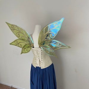 Medium Green and Gold Iridescent Fairy Wings, Costume Fairy Wings, Gold Fairy Wings