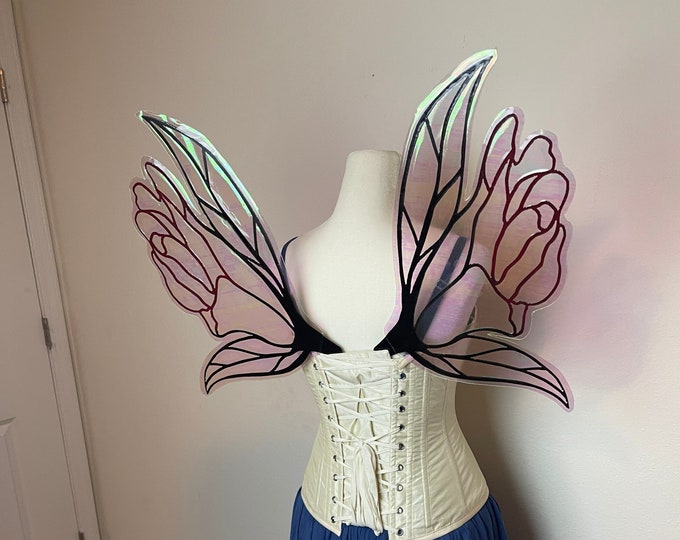 Medium Iridescent Rose  Black and Burgundy Fairy Wings,  Costume Cosplay Fairy Wings