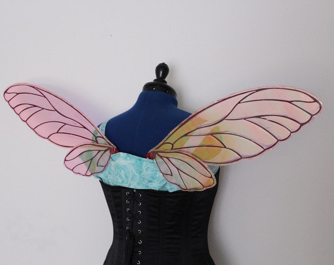 Medium Iridescent Rose Gold and Burgundy Fairy Wings, Iridescent Steel Cut Fairy Wings