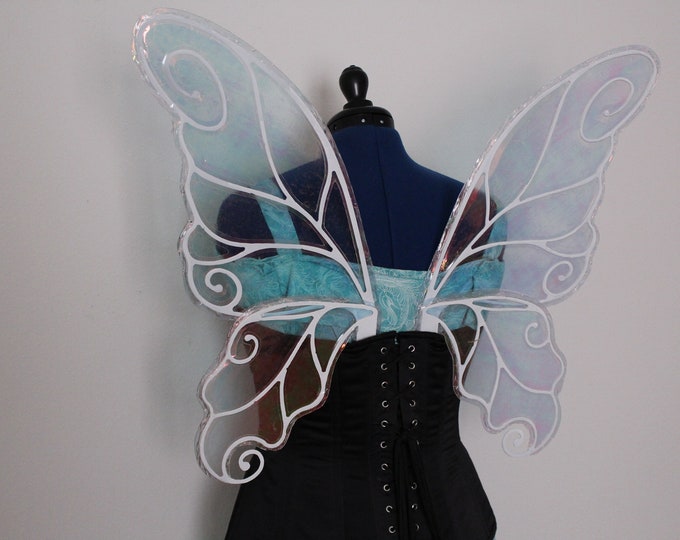 Large White Iridescent Butterfly Fairy Wings, Iridescent Adult Fairy Costume Wings