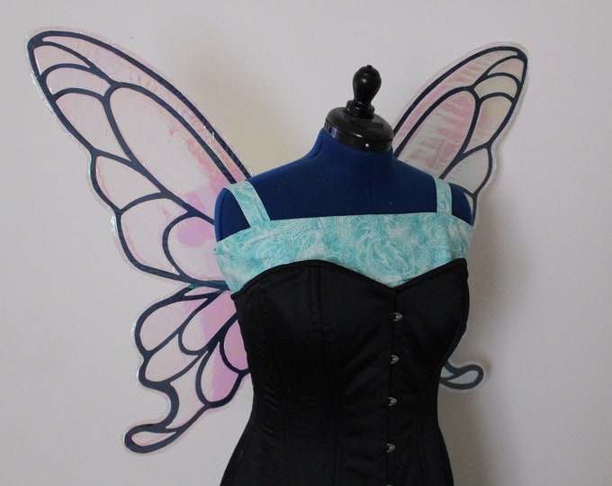 Large Iridescent Blue Fairy Wings, Realistic Butterfly Wings, Steel Cut Metal Fairy Wings