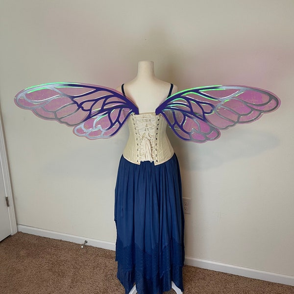 Extra Large Purple and Silver Iridescent Bee Fairy Wings, Iridescent Adult Fairy Costume Wings