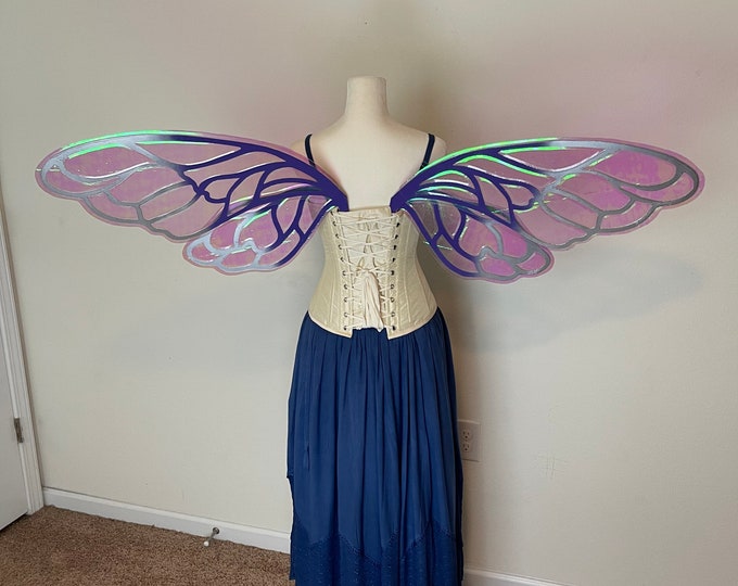 Extra Large Purple and Silver Iridescent Bee Fairy Wings, Iridescent Adult Fairy Costume Wings