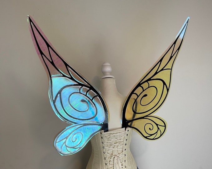 Large Black and Gold Iridescent Fairy Wings, Steel Cut Fairy Wings