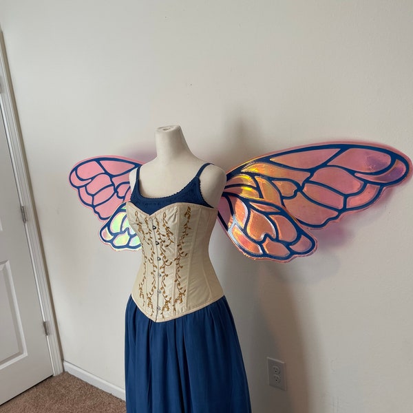 Extra Large Blue and Rose Gold Iridescent Bee Fairy Wings, Iridescent Adult Fairy Costume Wings