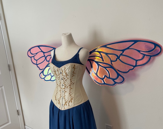 Extra Large Blue and Rose Gold Iridescent Bee Fairy Wings, Iridescent Adult Fairy Costume Wings
