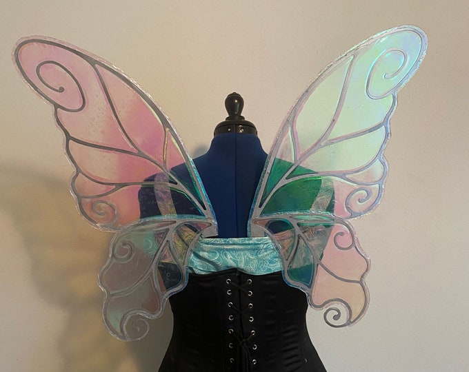 Large Silver Iridescent Butterfly Fairy Wings, Iridescent Adult Fairy Costume Wings