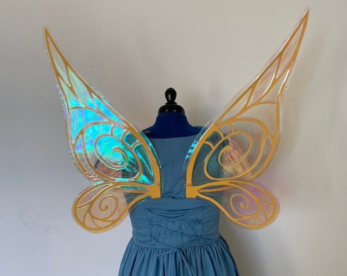 Large  Yellow Iridescent Cosplay Fairy Wings, Steel Metal Fairy Wings, Adult Iridescent Fairy Wings