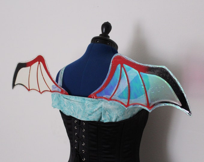 Medium Iridescent Red and Black Costume Bat Wings, Dark Fairy Wings, Dragon Wings