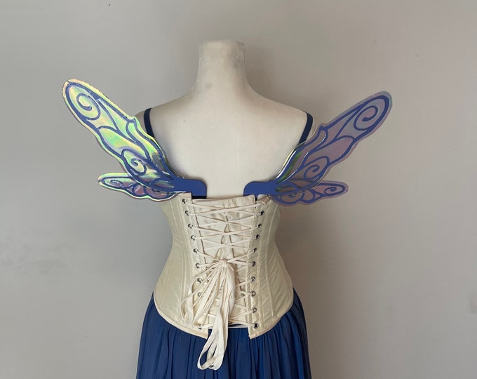 Small Blue Iridescent Fairy Wings, Child sized costume wings, Fairy Cosplay Wings, Handmade Fairy Wings