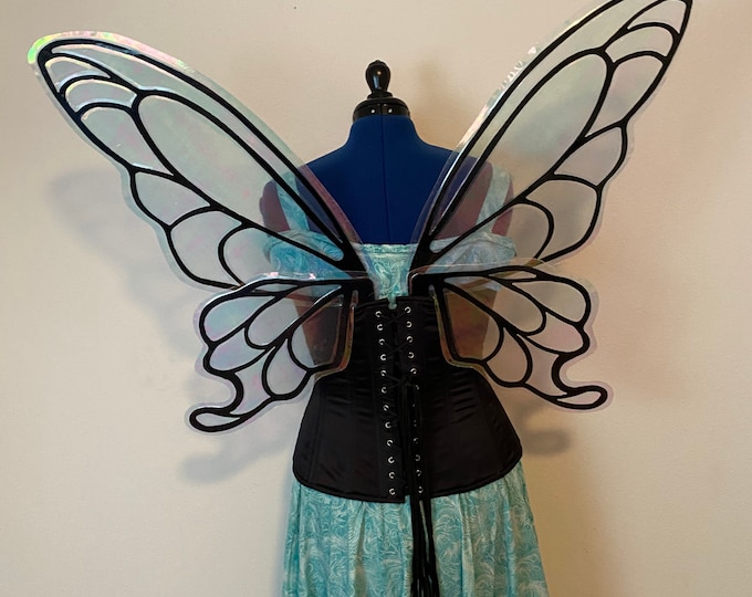 Large Black and Iridescent Butterfly Fairy Wings, Steel Cut Metal Fairy Wings