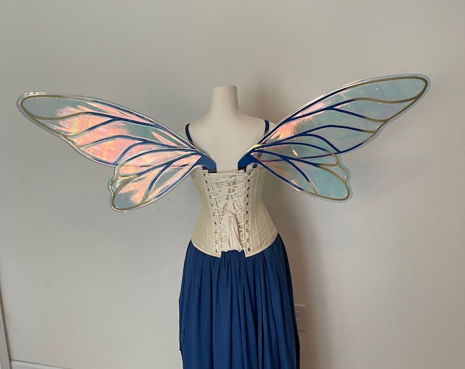 Large Blue and Gold and Iridescent Gold Fairy Wings, Fairy Costume Wings, Cosplay Wings