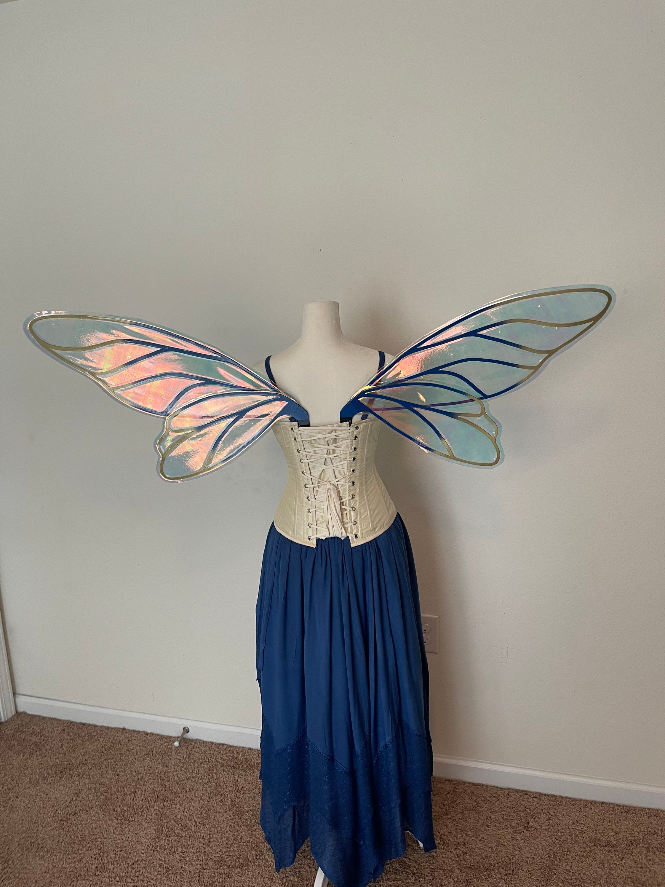 Large Blue and Gold and Iridescent Gold Fairy Wings, Fairy Costume Wings,  Cosplay Wings 