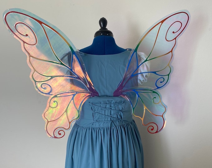 Large Rainbow Iridescent Butterfly Fairy Wings, Iridescent Adult Fairy Costume Wings