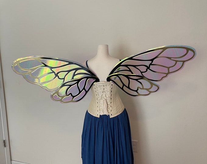 Extra Large Black and Gold Iridescent Bee Fairy Wings, Iridescent Adult Fairy Costume Wings