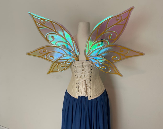 Medium Yellow and Blue Iridescent Fairy Wings, Costume Fairy Wings, Gold Fairy Wings