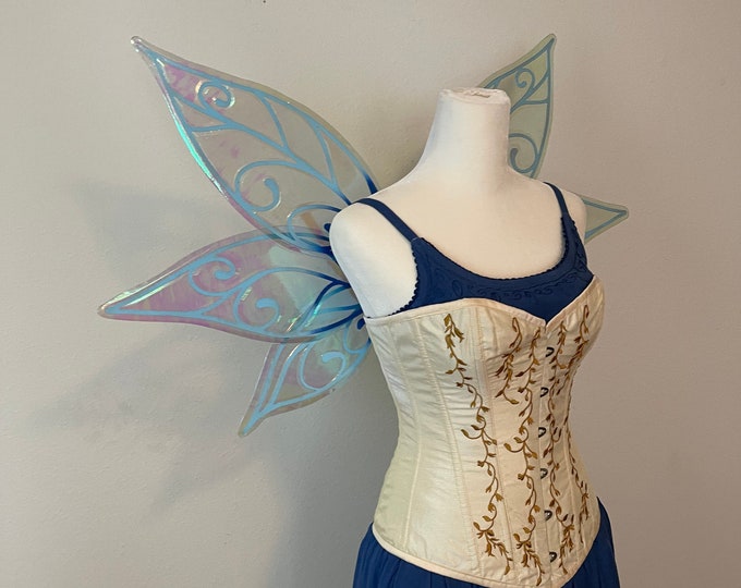 Medium Blue Iridescent Fairy Wings, Costume Fairy Wings, Gold Fairy Wings