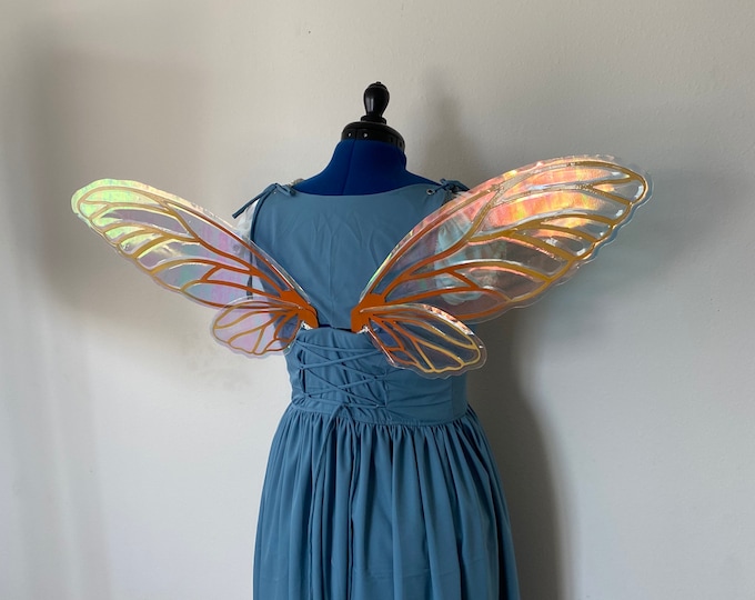 Medium Iridescent Orange and Yellow Fire Fairy Wings, Iridescent Steel Cut Fairy Wings