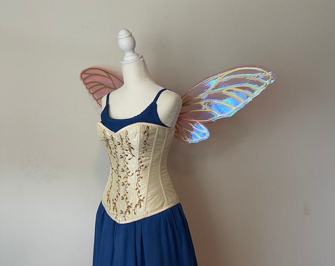 Medium Pink and Gold Iridescent White Fairy Wings
