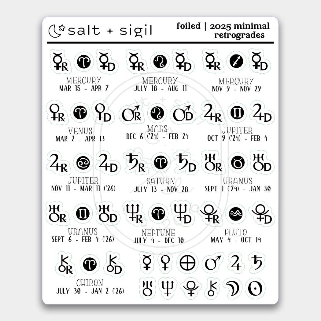 2025 Retrogrades - MINIMAL Foil Icons // Planner Stickers | Celestial Events, Gift, Lunar