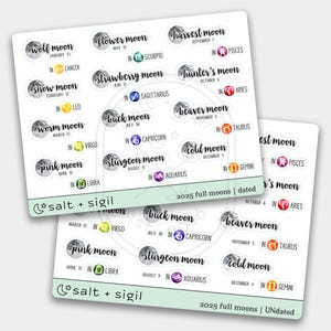 Full Moons 2025 // Planner Stickers | Celestial Events, Gift, Lunar