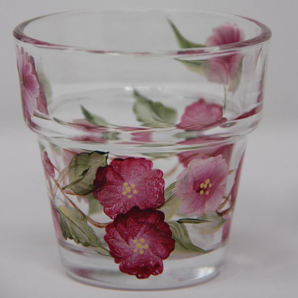 Hand painted Glass Flower Pot Votive Candleholders