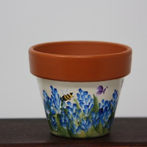 Mini Hand painted Flower Pots, succulent pot, flower pot party favors, Texas bluebonnet