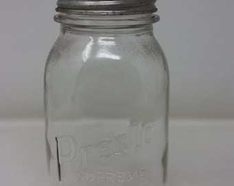 Vintage Presto Supreme Mason Duraglas clear Canning Mason Jar, decorative jars, Industrial decor