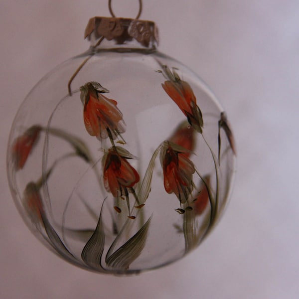 Hand-painted round glass Christmas ornament, trumpet flower floral Christmas ornament 66 mm