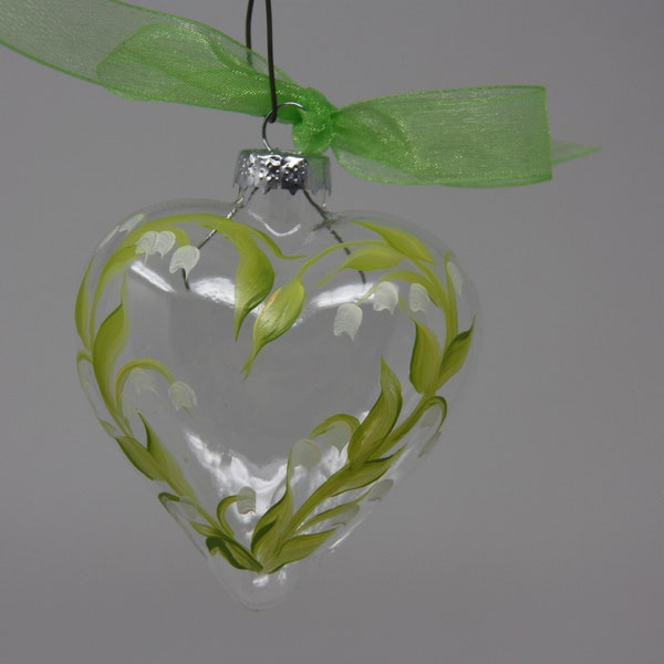 Hand painted glass Christmas ornament, floral ornament, garden lover, garden party favor, lily of the valley