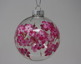 Hand painted 80-100 mm Round Glass Christmas Ornament, cherry blossom design floral ornament
