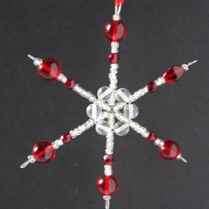Snowflake Beaded Christmas Ornament, Red and White Christmas
