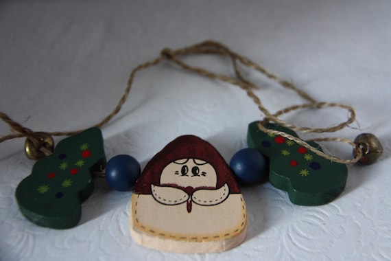 Folk Art Christmas necklace pendant Santa Christmas trees, Christmas door hanger. Santa ornament, Christmas decoration