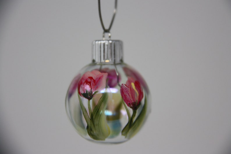 Hand painted mini glass Christmas ornament floral ornament garden lover gift garden party favor