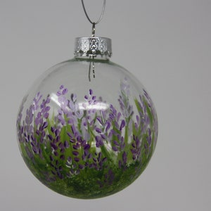 Hand painted Round Glass Christmas Ornament,  80 mm - 100 mm English lavender