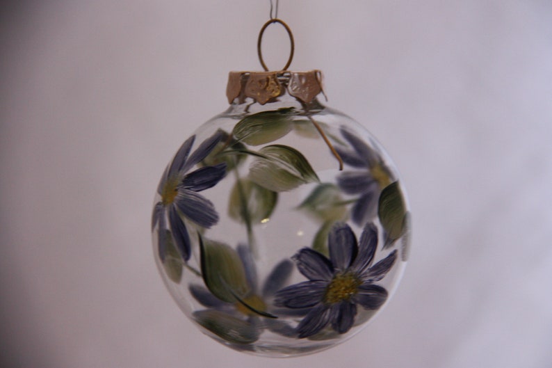 daisy floral ornament Hand painted Round Glass Christmas Ornament 50 mm 70mm ornament