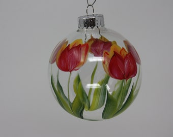 Handbemalter Christbaumschmuck aus Glas, Tulpen design Floraler Christbaumschmuck