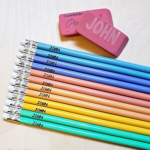 Custom Pencil and Eraser Pack, Personalized #2 pencils, Custom engraved pencils and erasers, Back to school supplies, custom erasers school