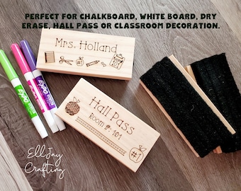 Custom Eraser Teacher Desk sign, Chalkboard, White Board, Hall Pass, Educator gift, Teacher Christmas Holiday Gift, Teacher name plate sign