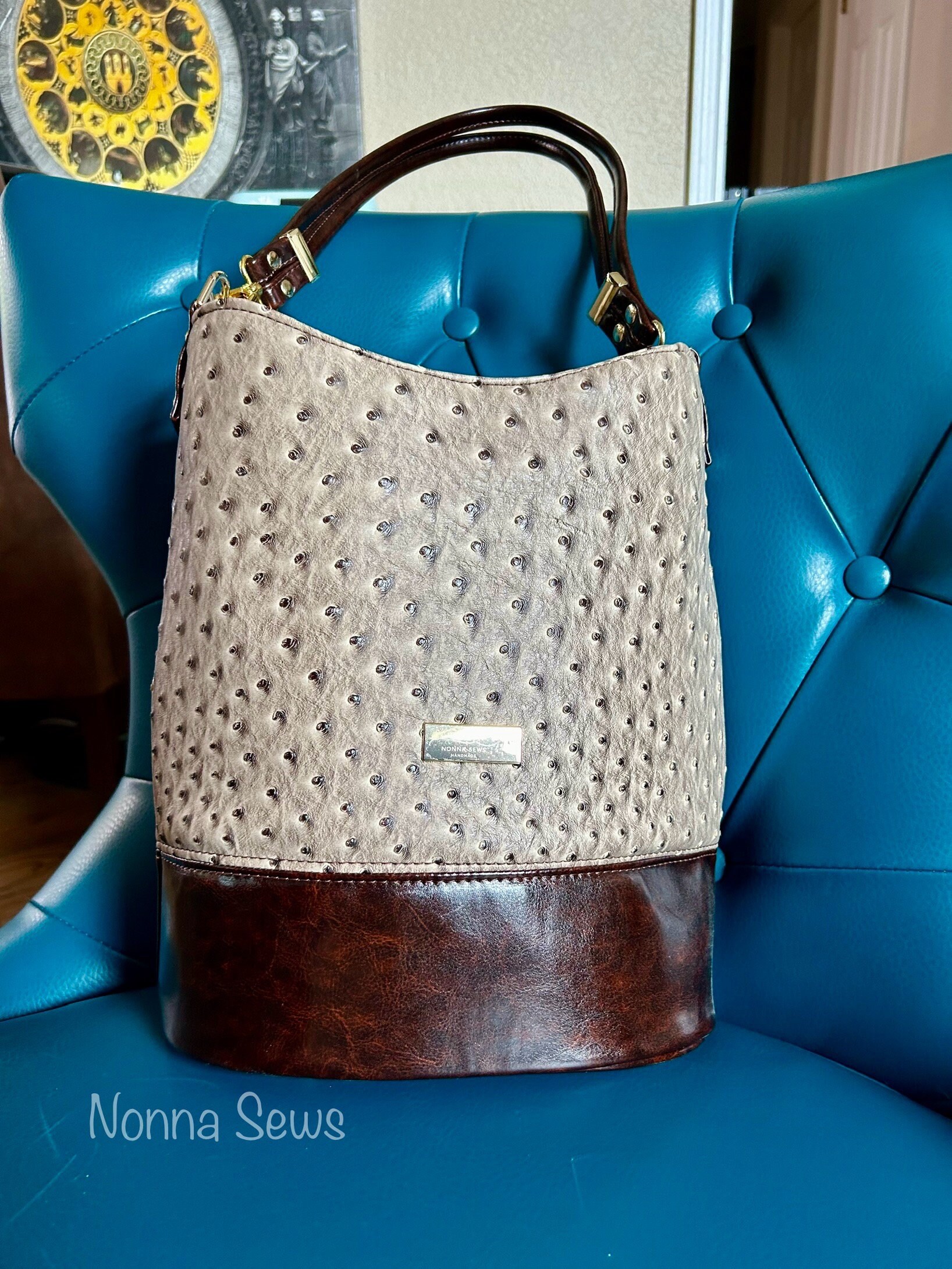 Handcrafted Faux Ostrich Bucket Bag Etsy