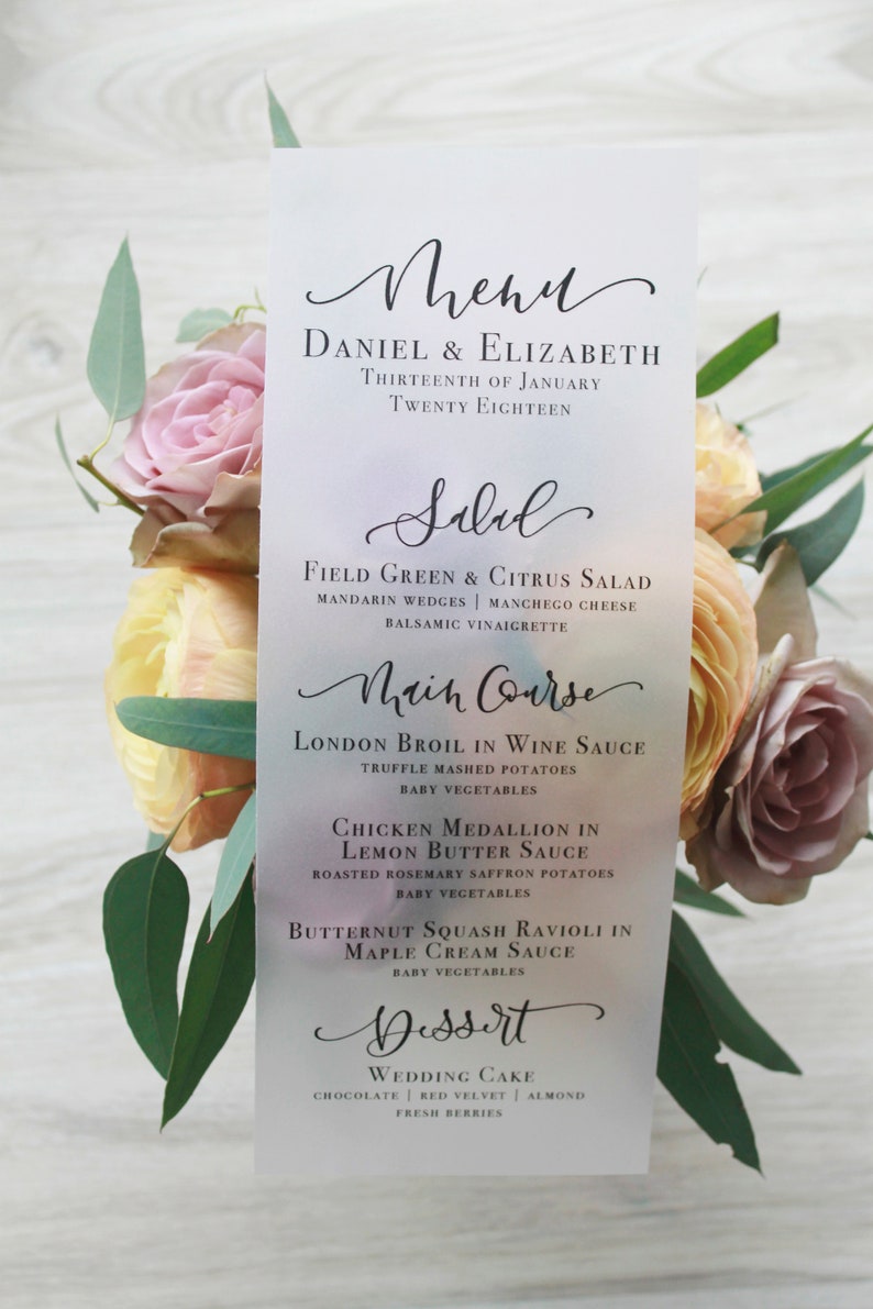 Special Event Dinner Menu Set of 20 Custom Wedding Menus
