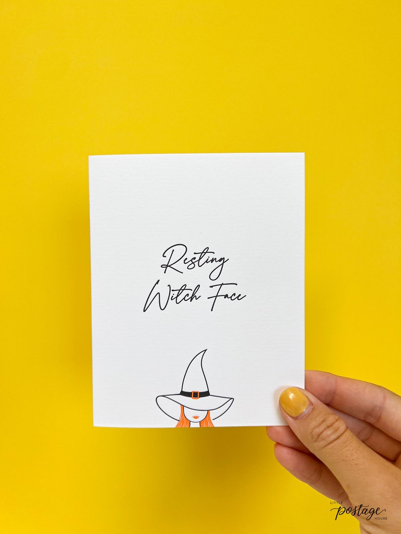Resting Witch Face Letterpressed Halloween Greeting Card image 1